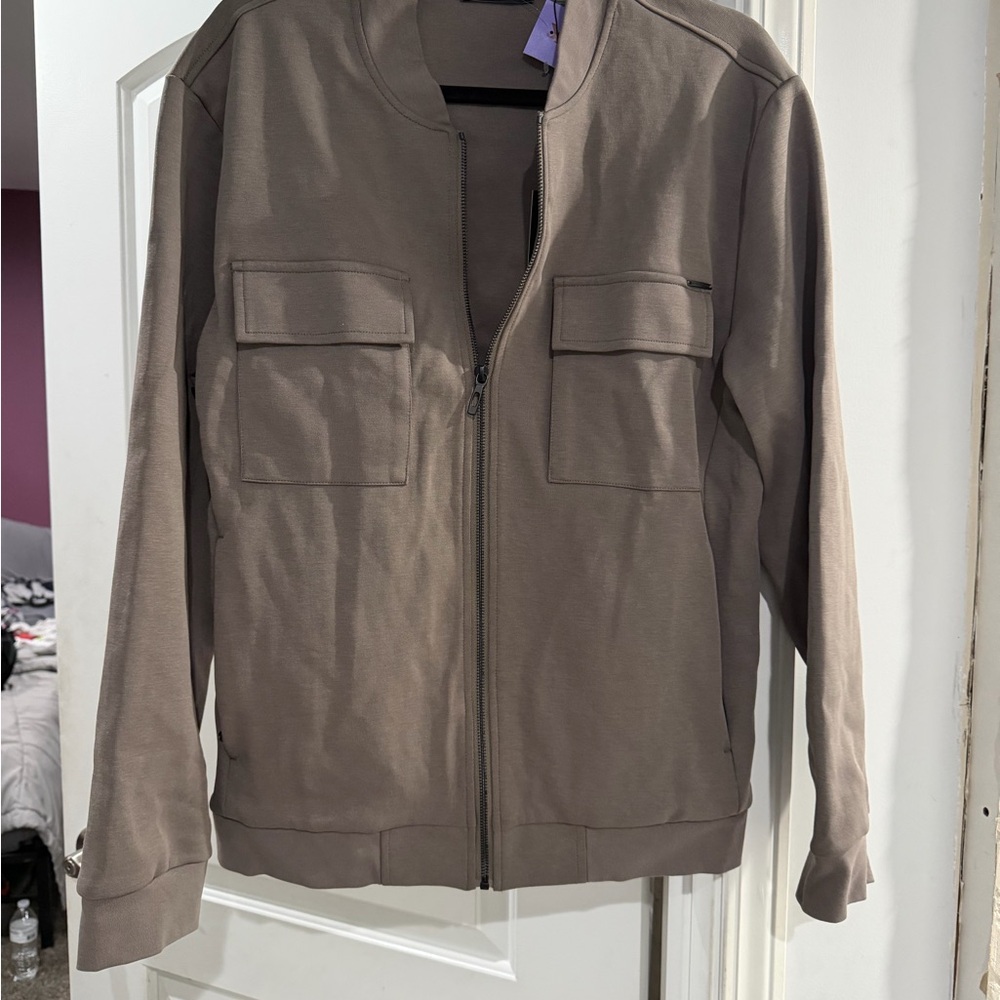 Elie Tahari Taupe Bomber Jacket